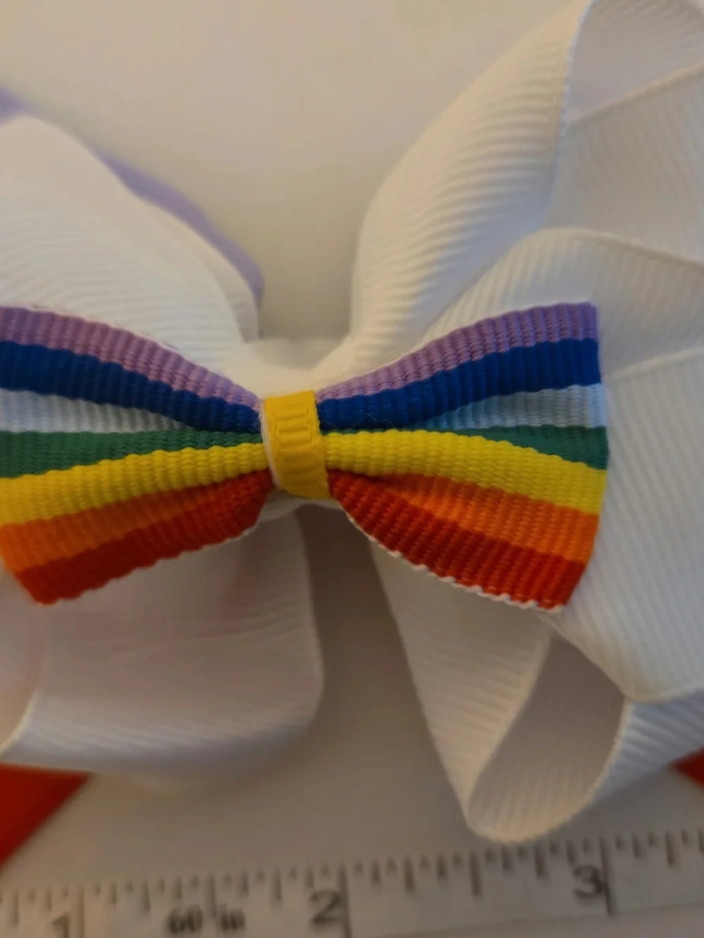 White Hair Bow with Rainbow Accent - Kids